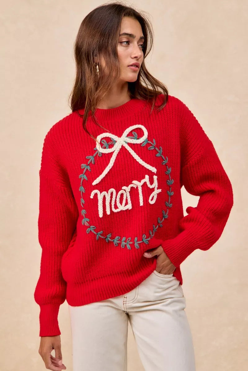 Christmas Wreath Merry Letter Knit Top