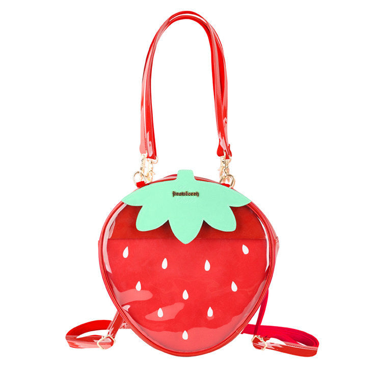 Strawberry Transparent Shoulder Bag | Soft-girl Lolita Tote | Red & Pink