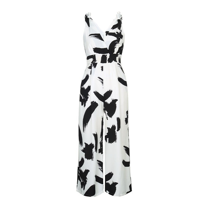 Chic Sleeveless Monochrome Floral Jumpsuit