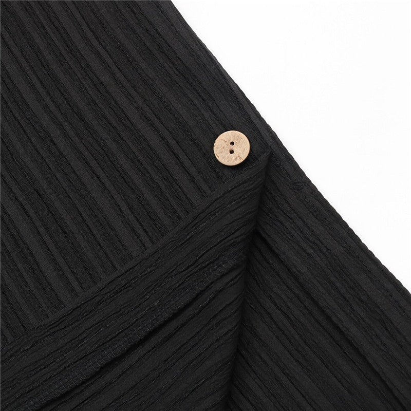 Textured Black High-Waisted Wide Leg Pants
