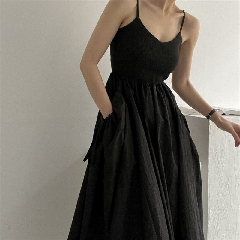 Solid Color U-Neck Backless Pleated Waistband Sling Dress

Suggested Optimized Title: "Chic