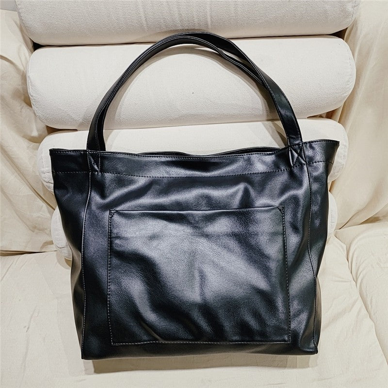 Leather Shoulder Bag with Front Pocket