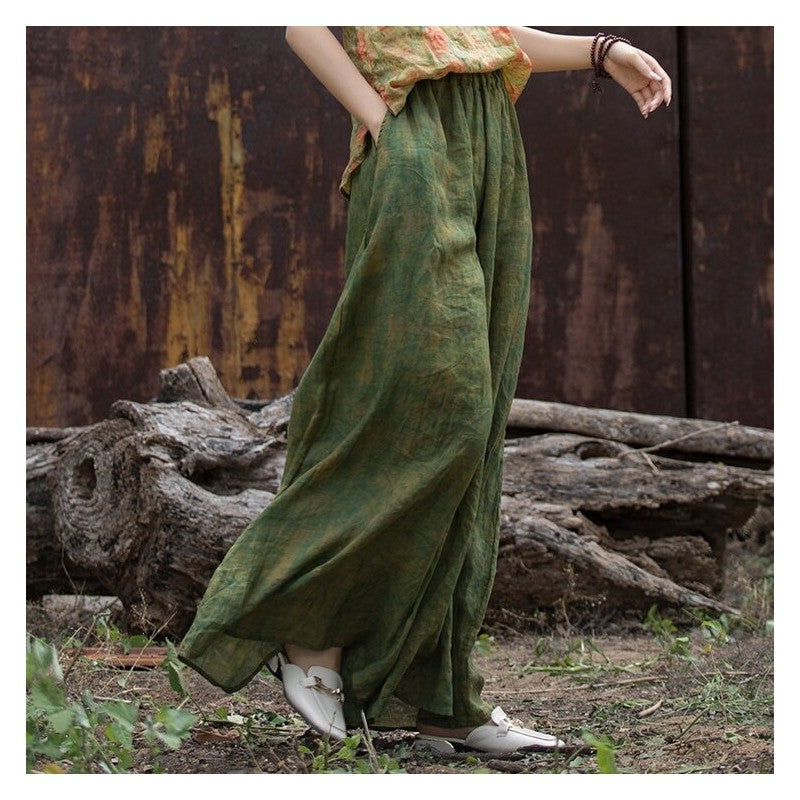 Elastic Waist Loose-Fitting Floor-Length Skirt Pants