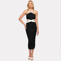 Contrast Color Sleeveless Halterneck Backless Hollow Bodycon Maxi Dress