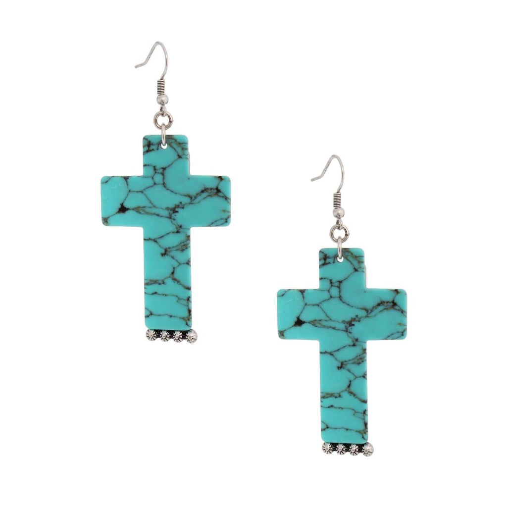 Cross Earrings Marbled Turquoise Stylish Statement Jewelry