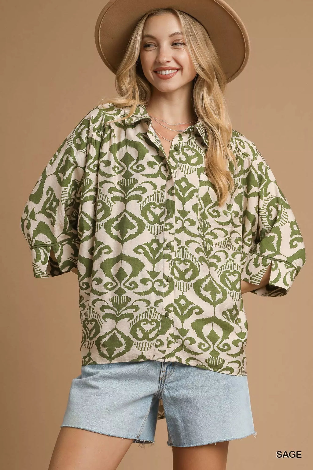Abstract Print Button-Up Oversized Shirt