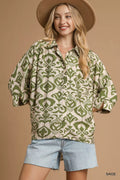 Abstract Print Button-Up Oversized Shirt