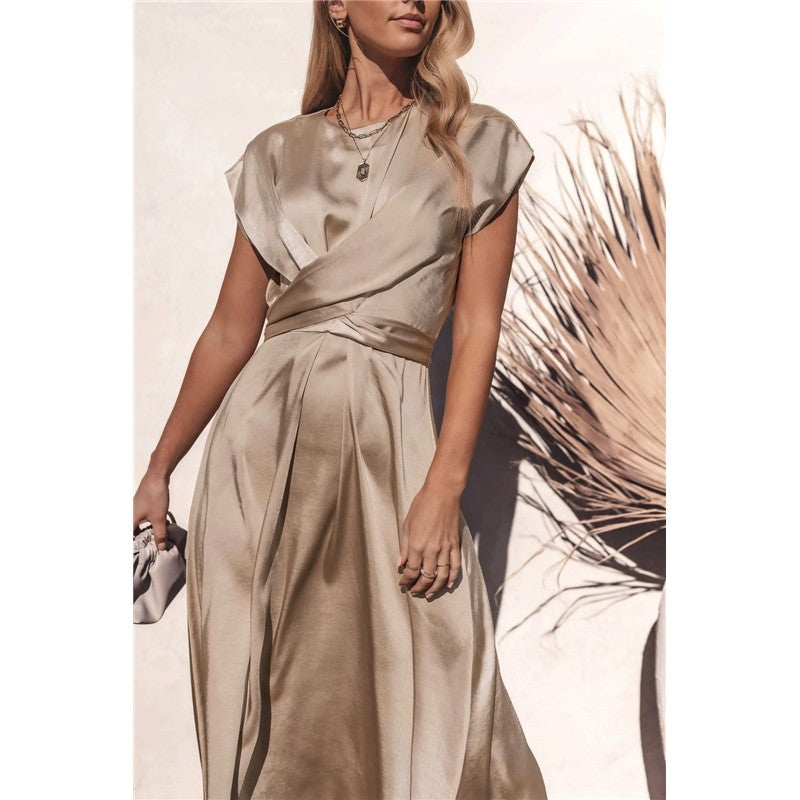 Solid Color Sleeveless Bandage Satin Maxi Dress