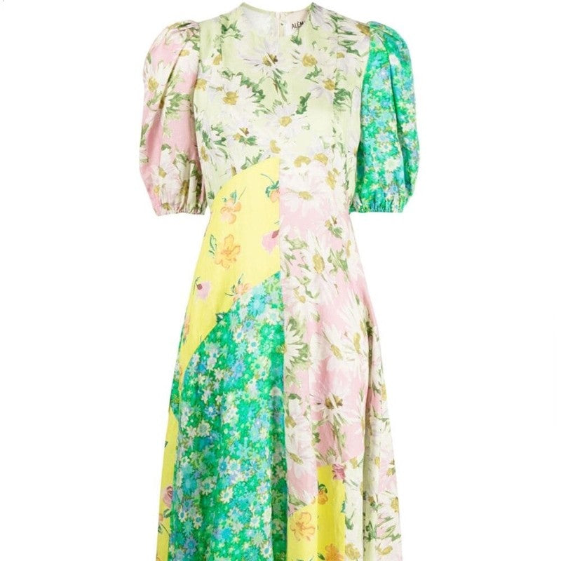 Stylish Printed Bubble Sleeve Bodycon Dress