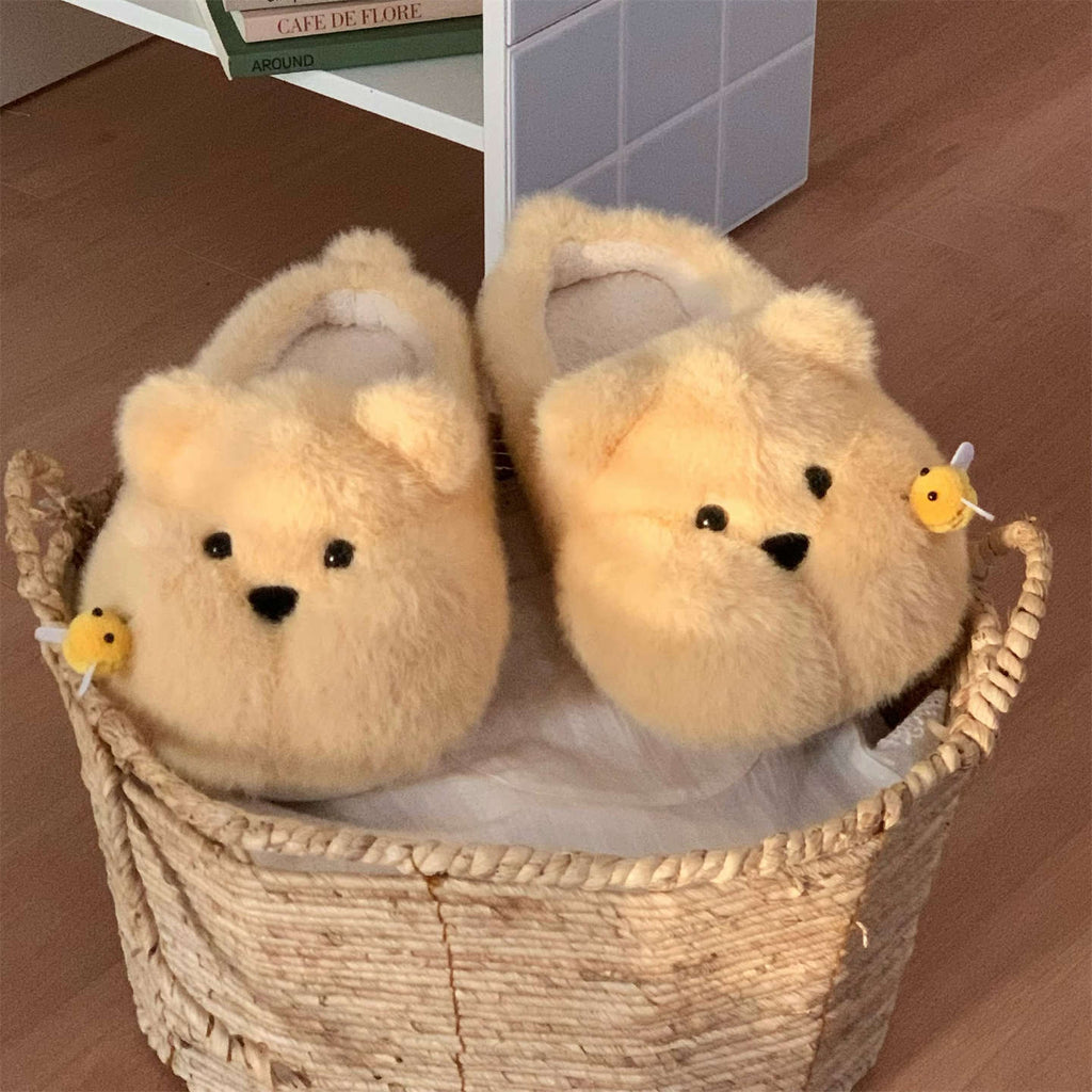 Chubby Bee Bear Slippers - Cute Cartoon Indoor House Shoes for Women & Men