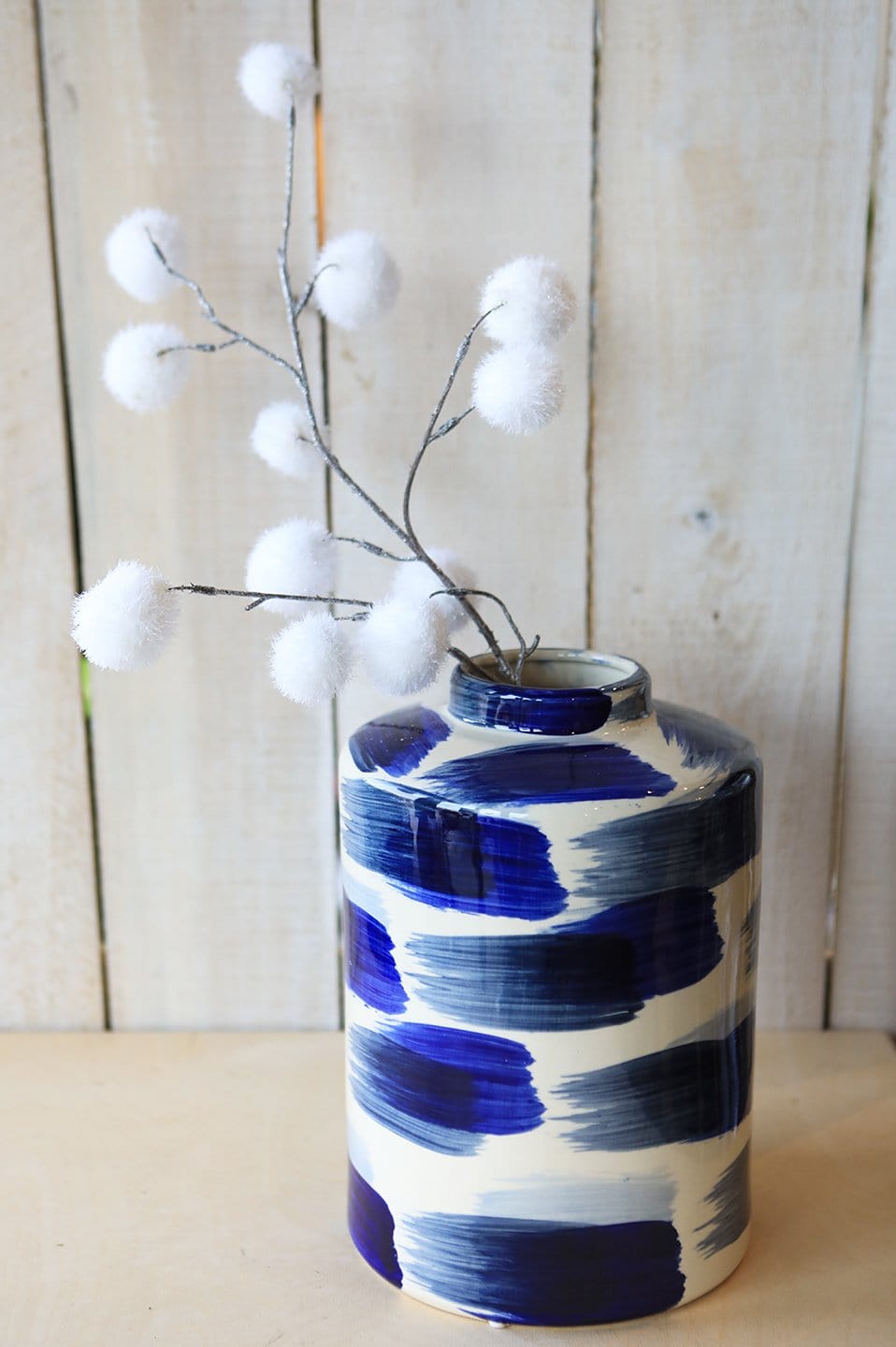 30" Faux Glitter White Pom-Pom Stem