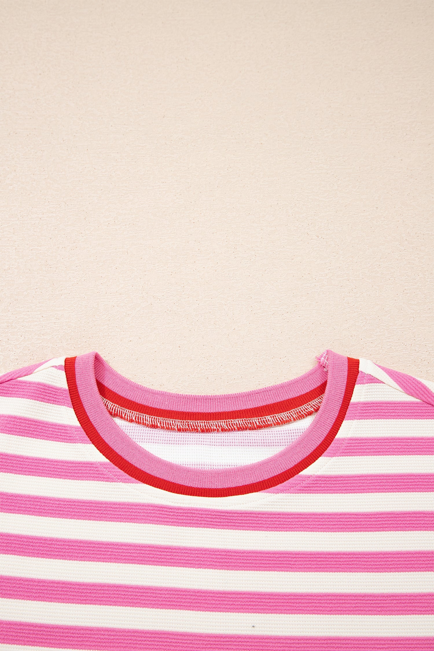 Pink Stripe Contrast Trim Short Sleeve Top Loose Shorts 2pcs Casual Outfit