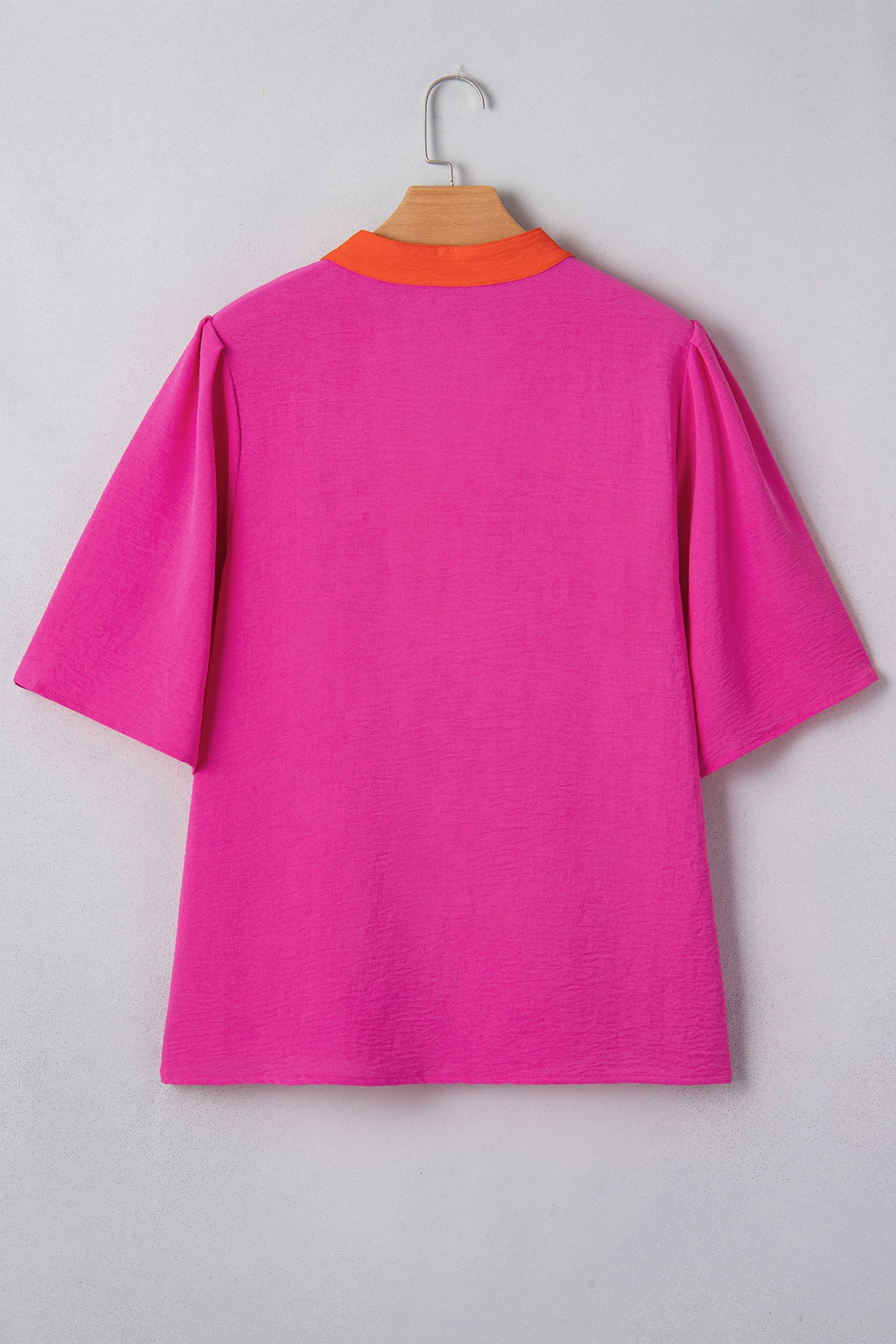 Rose Red Contrast V Neck Colorblock Wide Short Sleeve Top