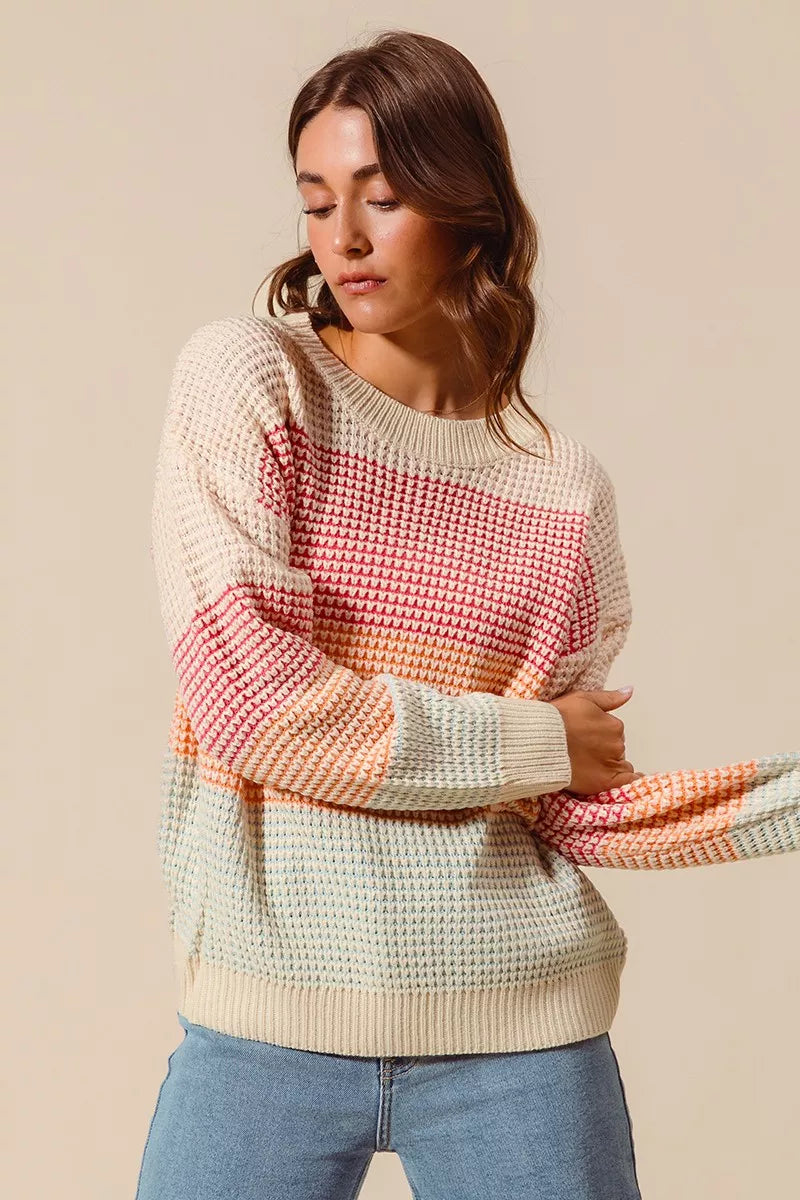 Multi Color Block Long Sleeve Sweater