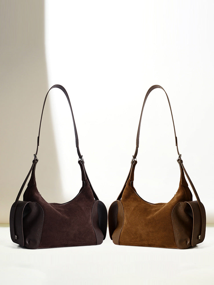 Vintage Boston Bag - Genuine Frosted Cowhide Leather Shoulder Bag with Large Capacity
