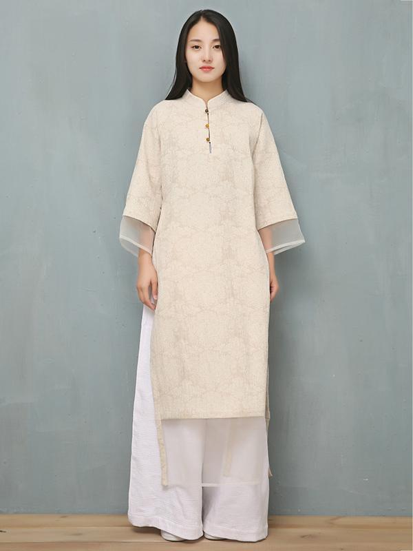 Jacquard Split-joint Ramie Cotton Ao Dai
