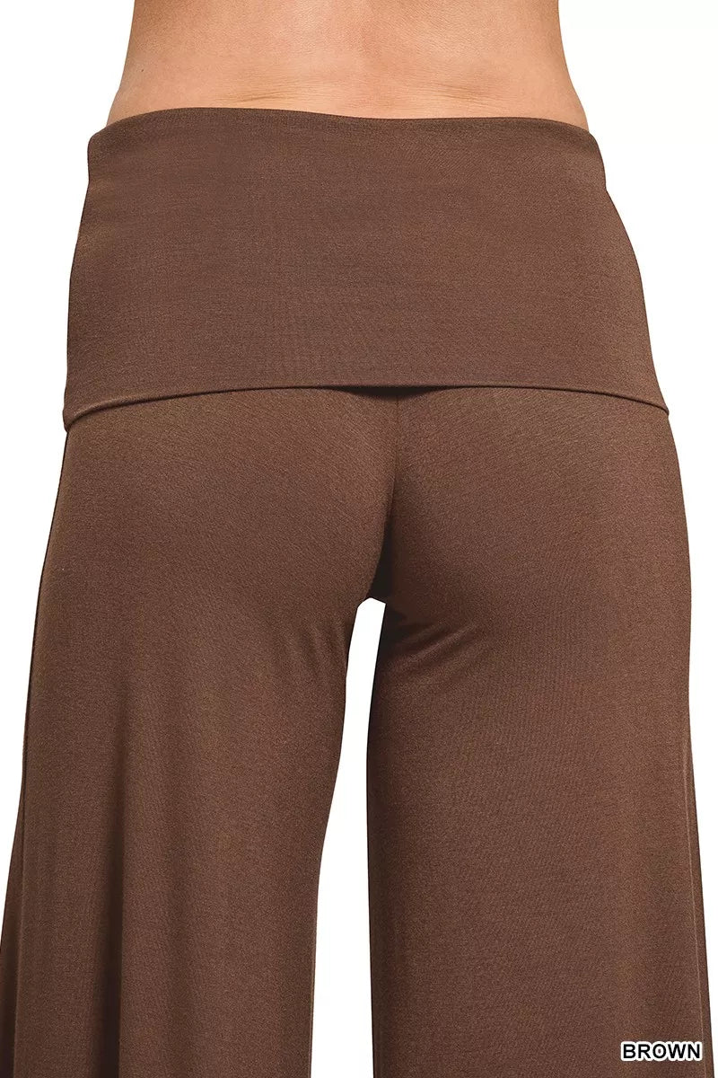 Fold Over Waist Comfy Wide Leg Pants
