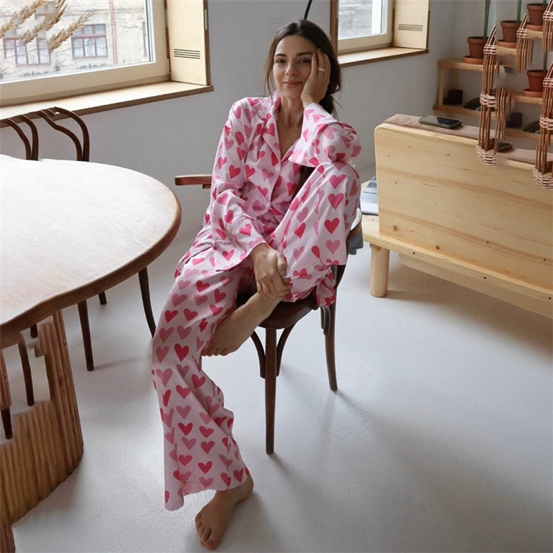 Heart Print Pink Women's Pajama Set