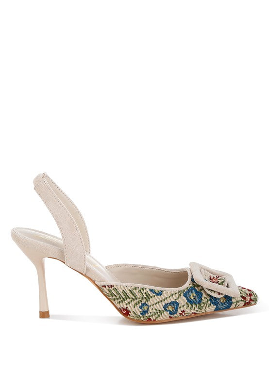 Miraya Embroidered Buckle Detail Stiletto Heels
