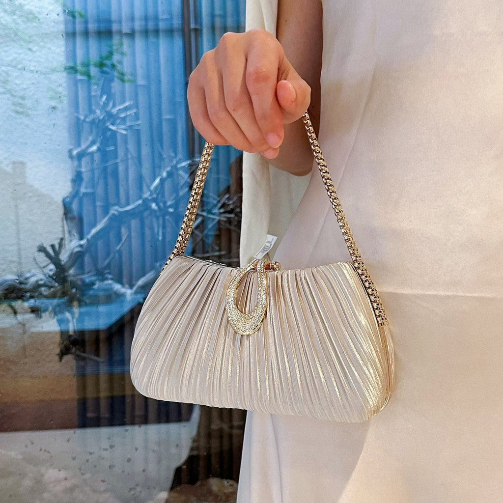 Satin Pleated Evening Bag for Women – Elegant Clutch Purse | Apricot & Black