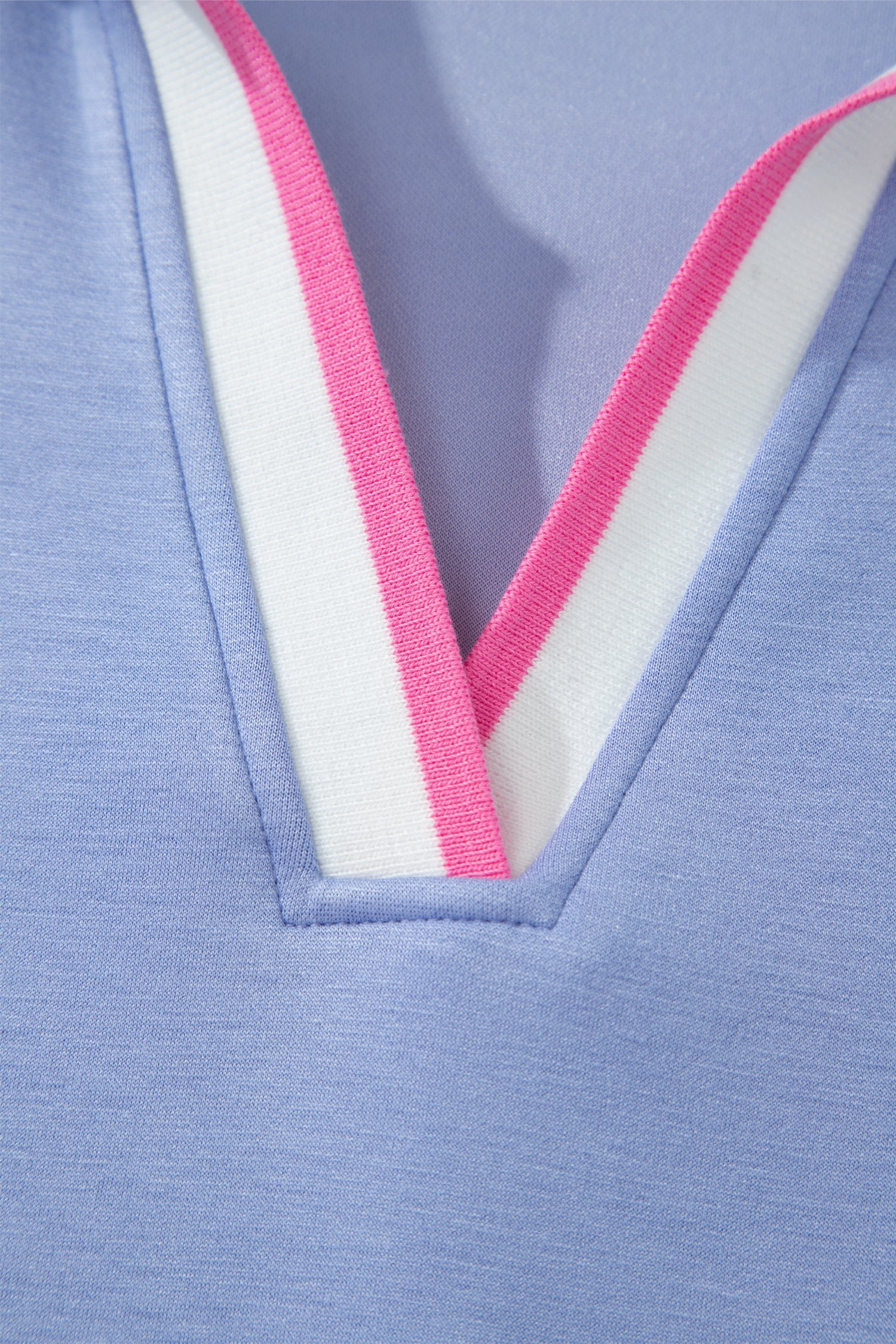 Sky Blue Preppy Striped Trim V Neck Polo Tee Drawstring Skirt Set