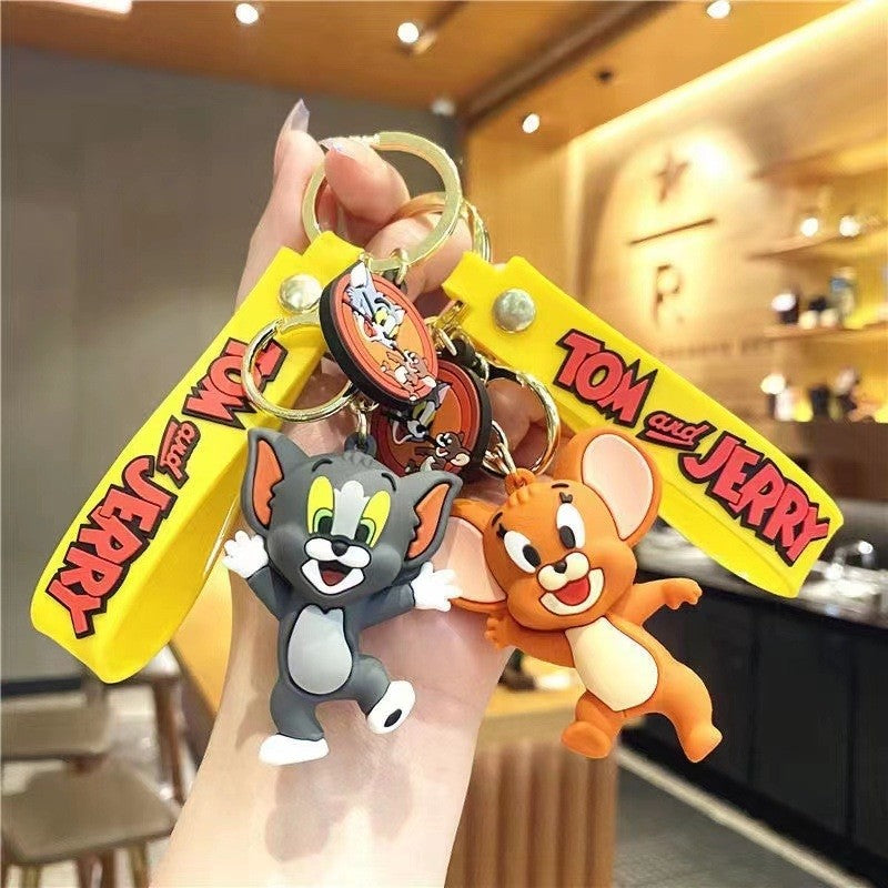 Whimsical Cat and Mouse Cartoon Keychain