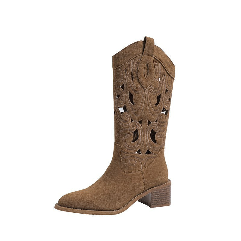 Women's Embroidered Western Cowboy Boots - Chunky Heel Knight Boots