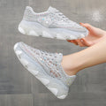 Women's Rhinestone Mesh Dad Sneakers | Chunky Sole Lace-Up Casual Shoes