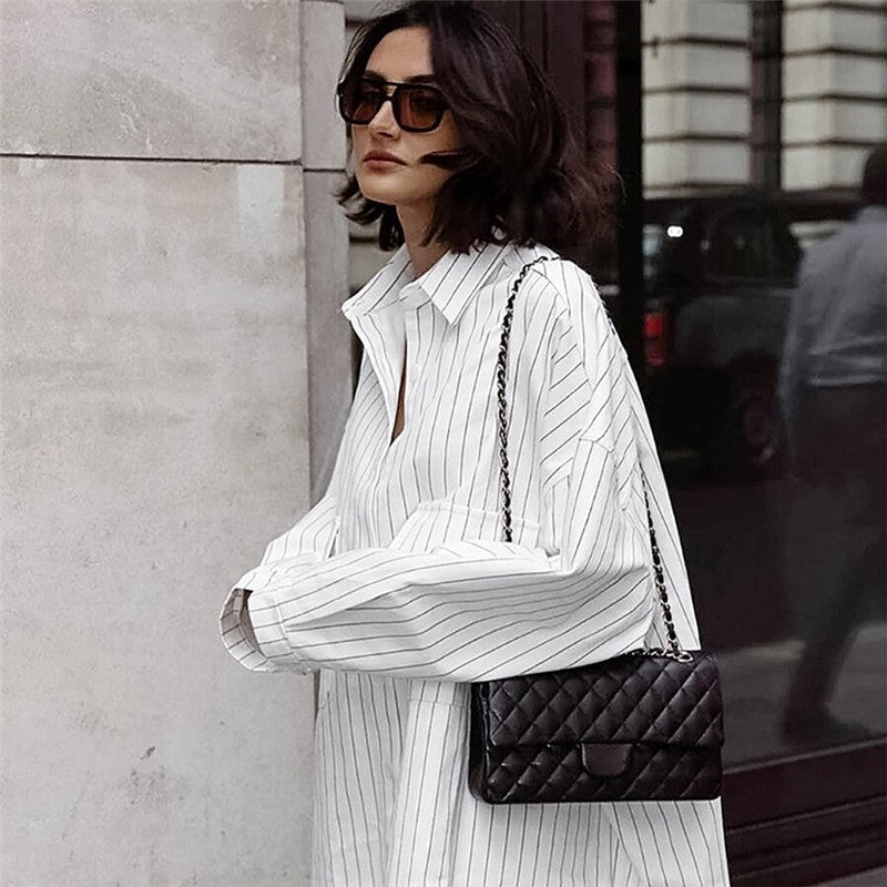 Striped Shirt Dress with Versatile Long Sleeves