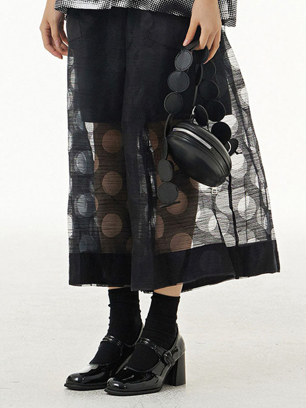 Cropped False Two Gauze Polka-Dot See-Through Casual Pants Bottoms
