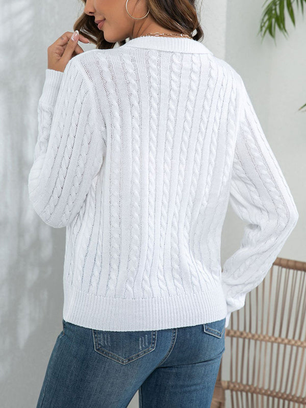 Long Sleeves Loose Solid Color Split-Joint Lapel Sweater Tops