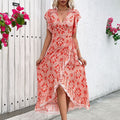 Floral Print Wrap Style V-Neck Dress