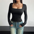 Chic Fitted Square Neck Long Sleeve Top