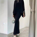 Solid Color Pearl Embellished Floor-Length Dress Ensemble