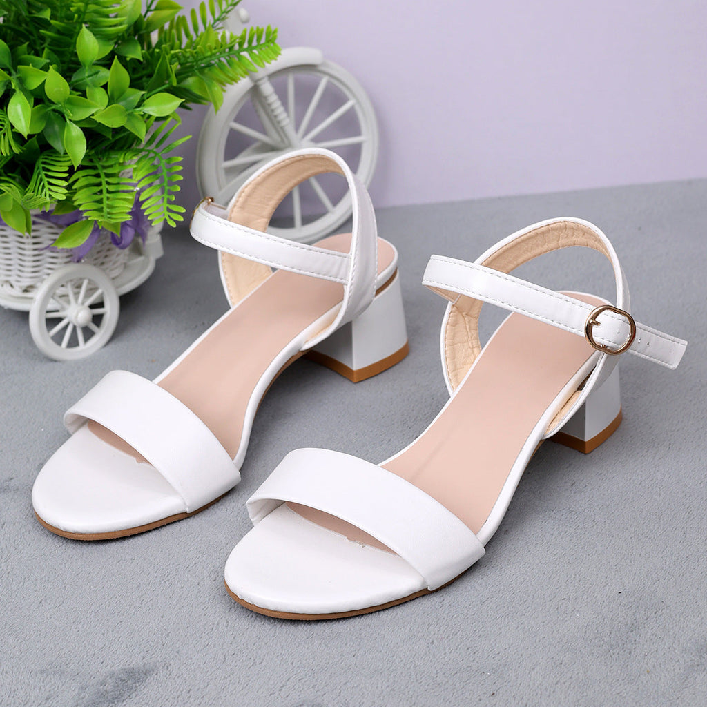 Women's Plus Size Round Toe High Heel Sandals | Buckle Strap | White & Black