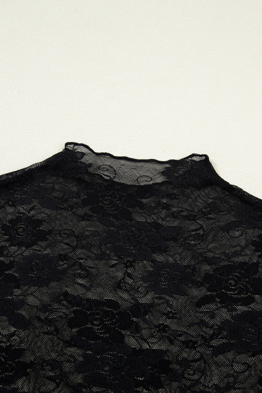Black Floral Lace Mesh Short Sleeve Sheer Top
