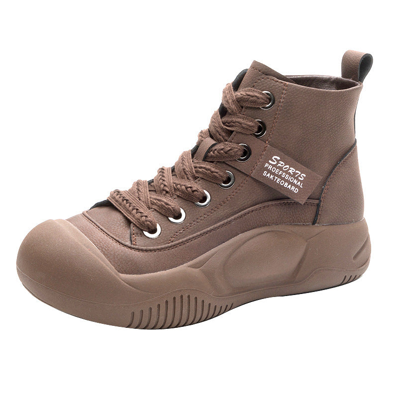 Women's High Top Lace-Up Boots | Thick Sole Height Increasing | Genuine Leather | Coffee Green Red
