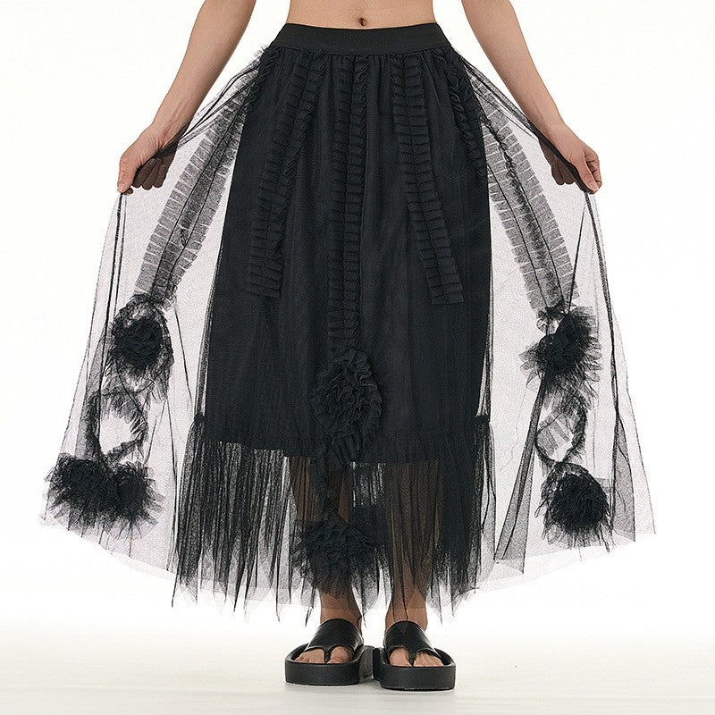 Oversized Solid Mesh Skirt