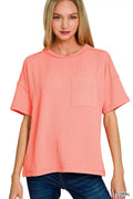 Raised Rib Exposed Seam Short Sleeve Top