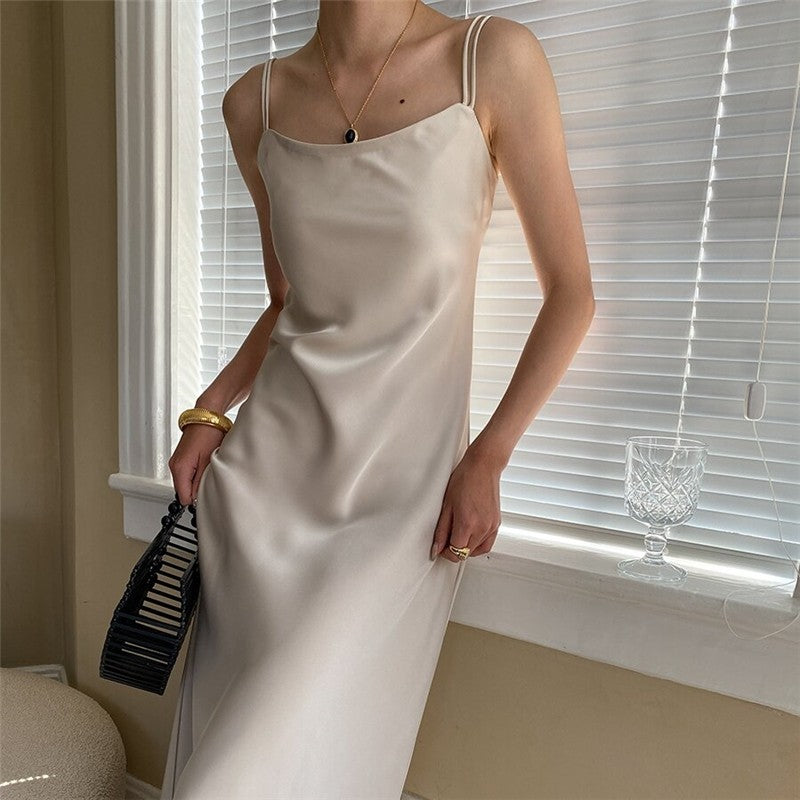 Strappy Satin Slip Dress with a Luxurious Sheen