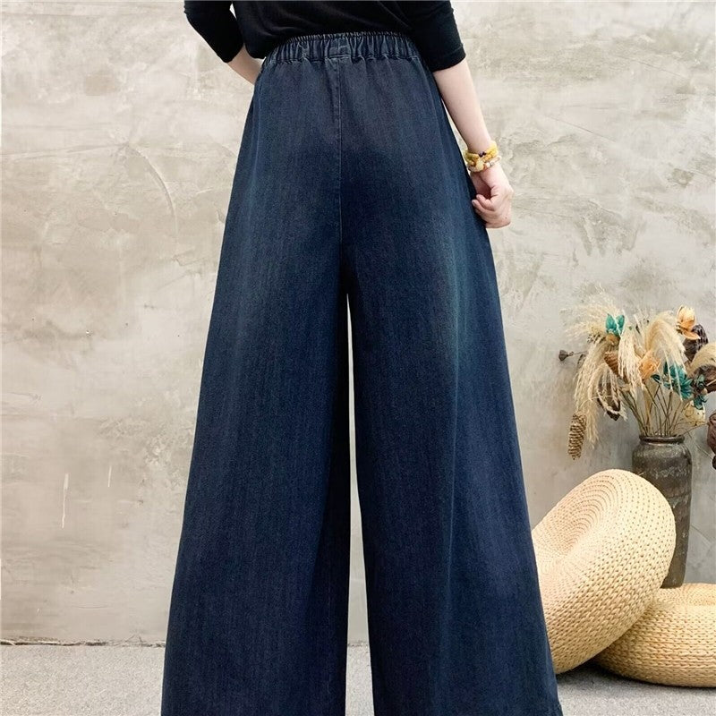 Embroidered Floral High Waist Belted Wide Leg Pants