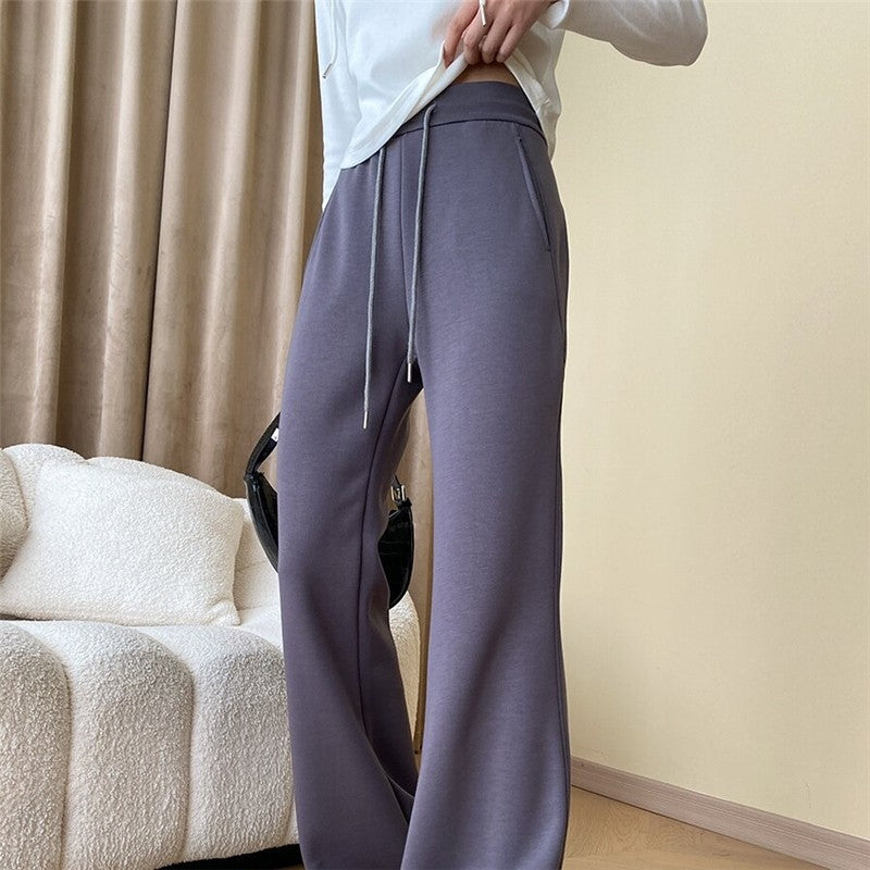 High-Waisted Flared Trousers with Floor-Length Hem