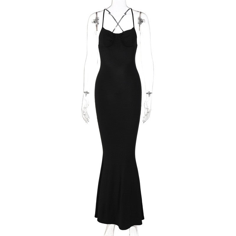Halter Neck Backless Swing Dress in Solid Color