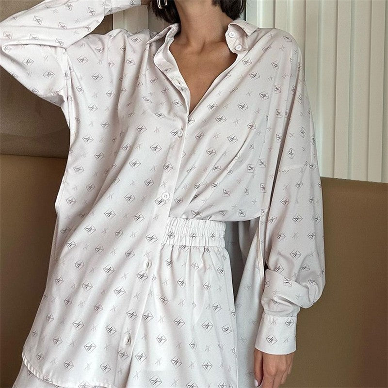Floral Print White Sateen Pajama Set