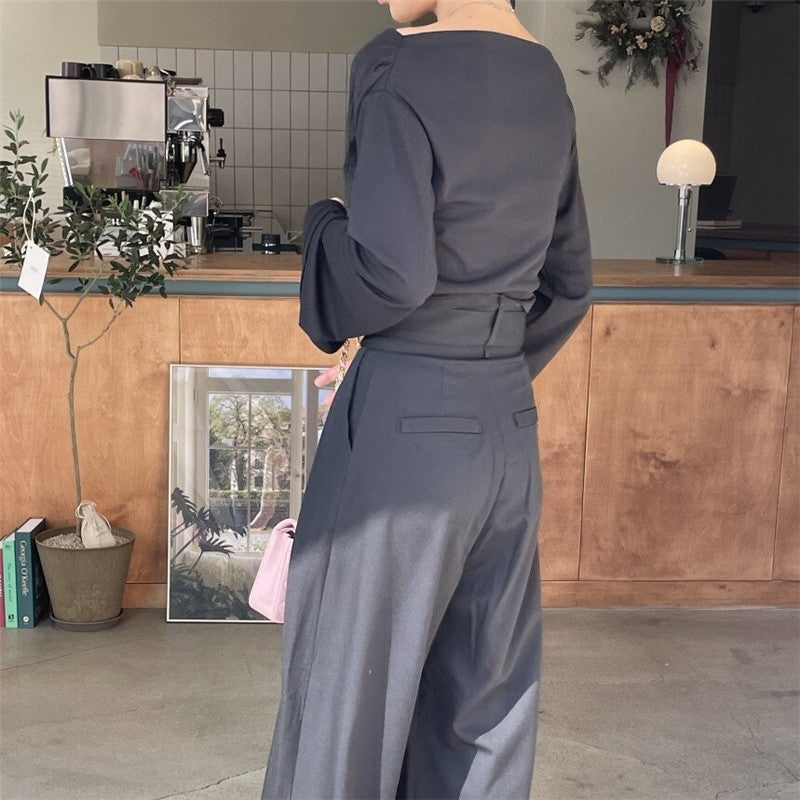 High-Waisted Wide-Leg Trousers in Solid Color