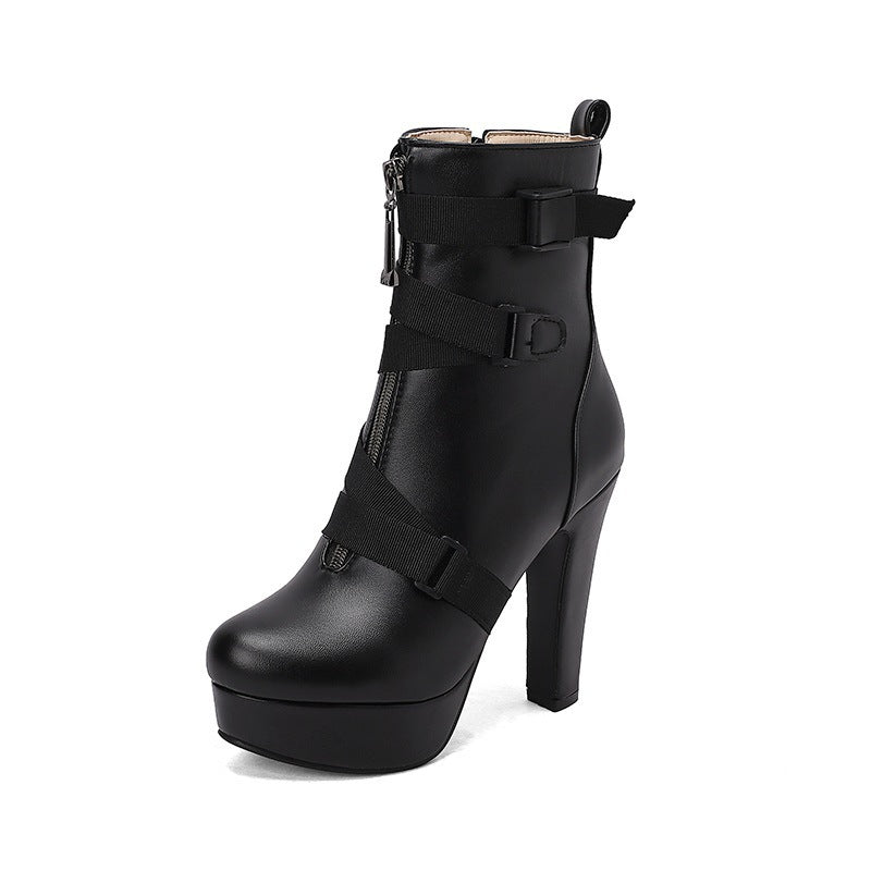 Women's Mid-Calf Chunky Heel Boots | Round Toe PU Leather Block Heel