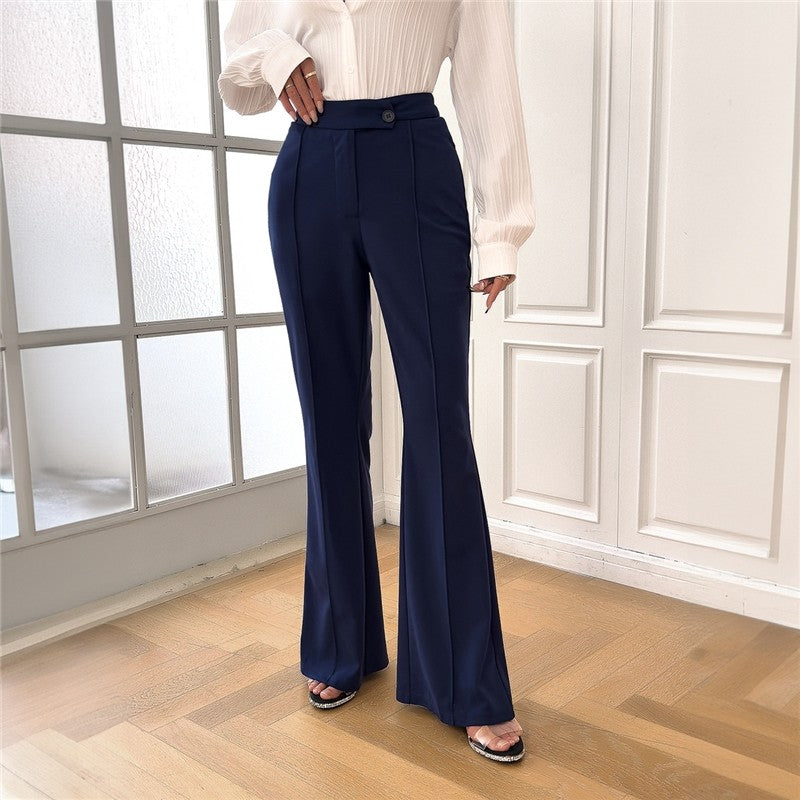 Elegant Solid Color Bell Bottom Trousers