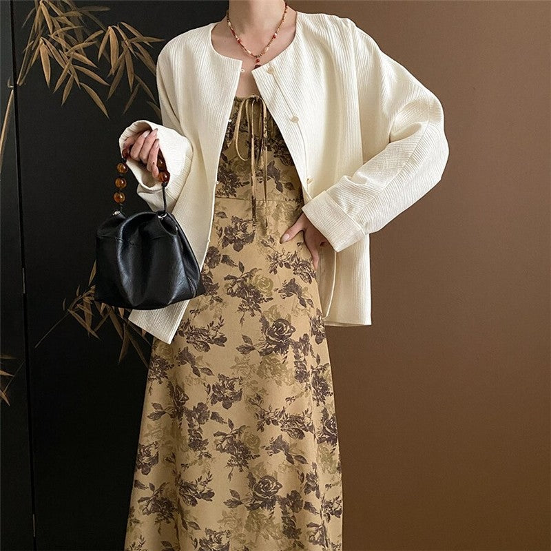 Floral Ink Print Strappy Waist-Tie Cami Dress
