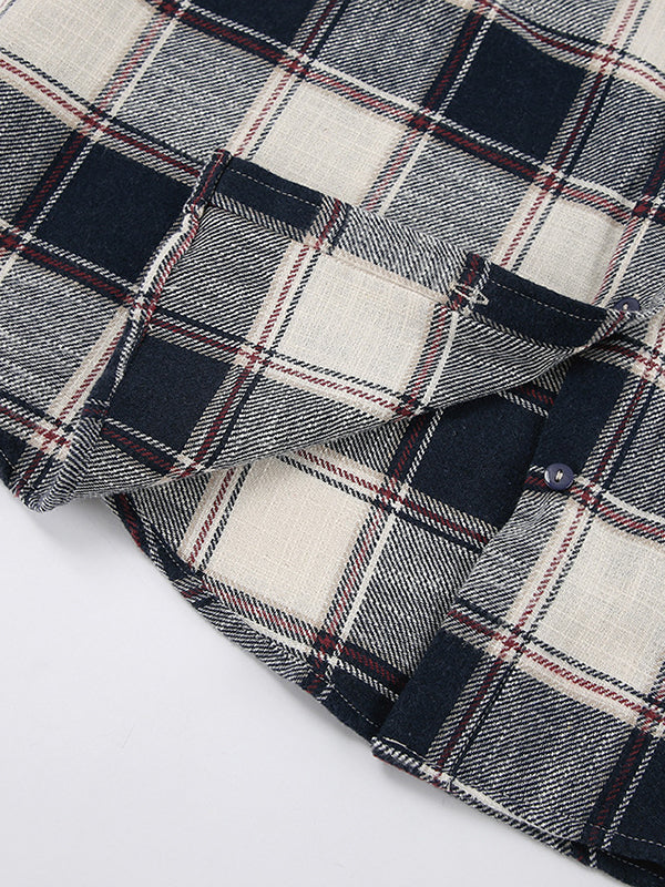Long Sleeves Loose Plaid Split-Joint Lapel Blouses&Shirts Tops