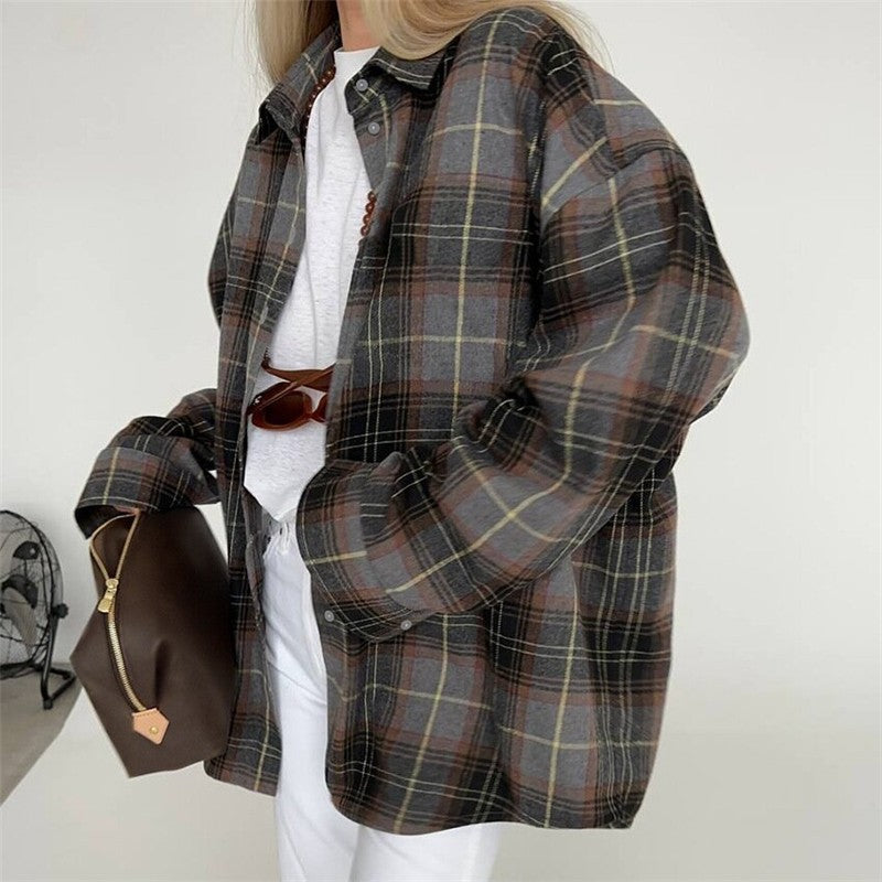 Relaxed Fit Plaid Long Sleeve Shirt